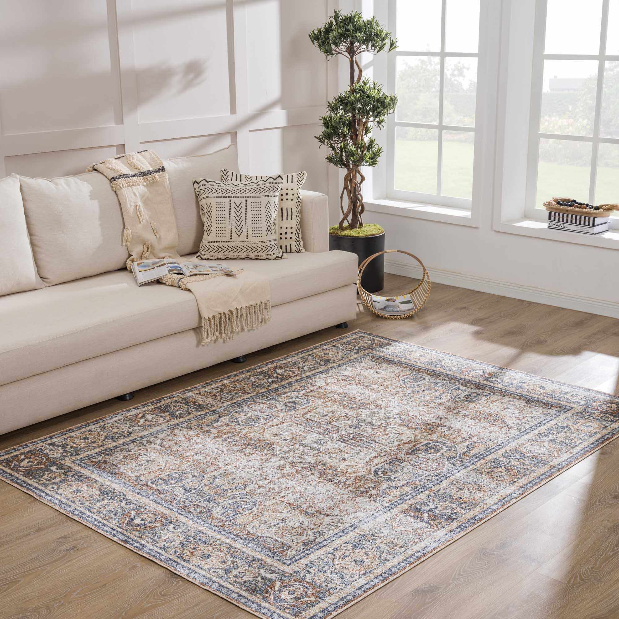 Alfombra lavable de pelo plano azul Arias