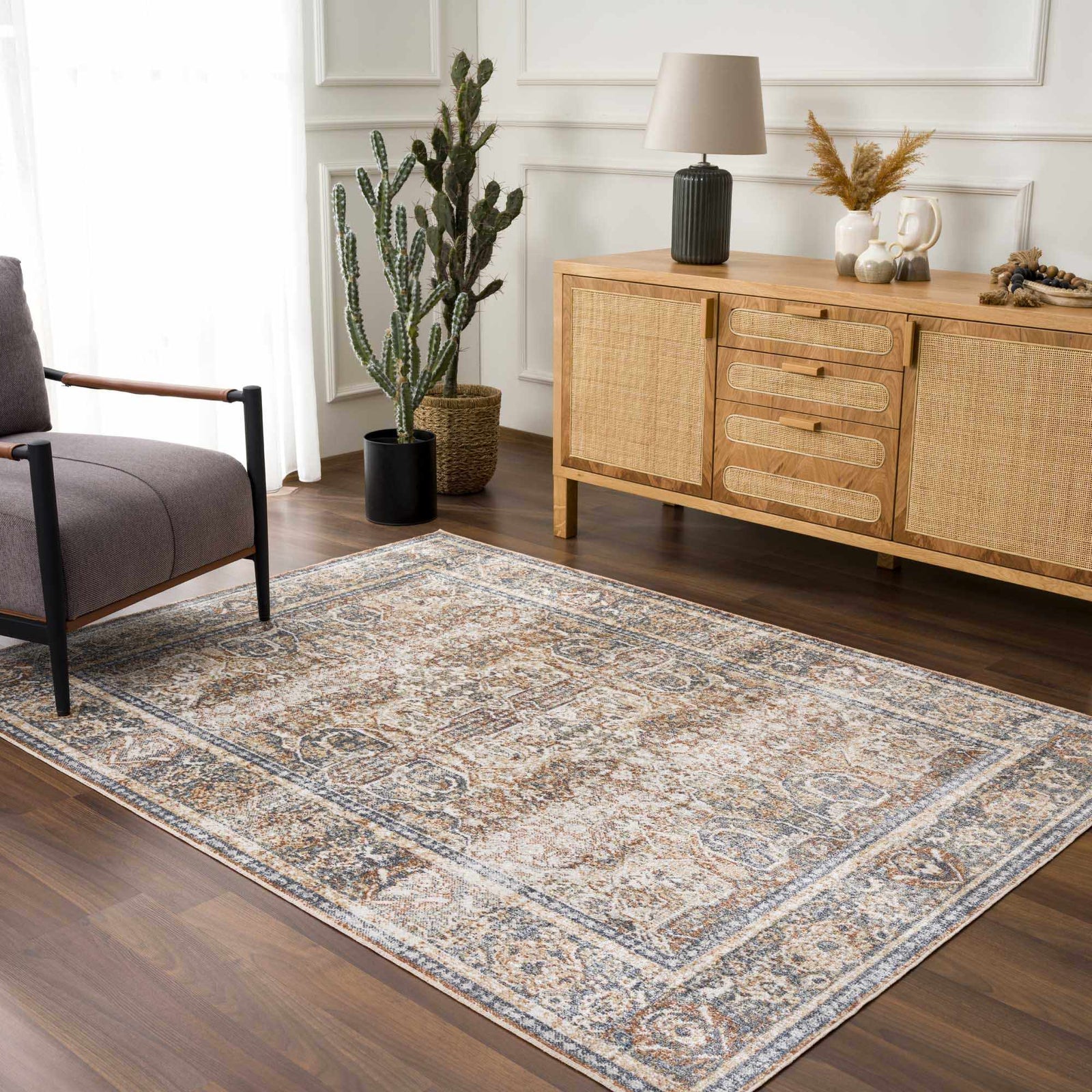 Alfombra lavable de pelo plano azul Arias
