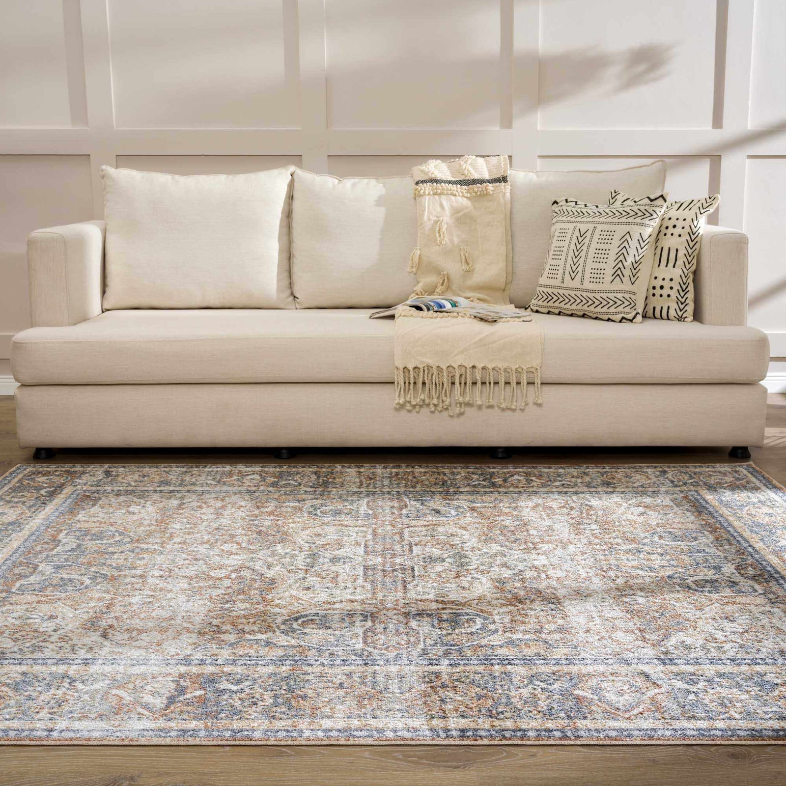Alfombra lavable de pelo plano azul Arias