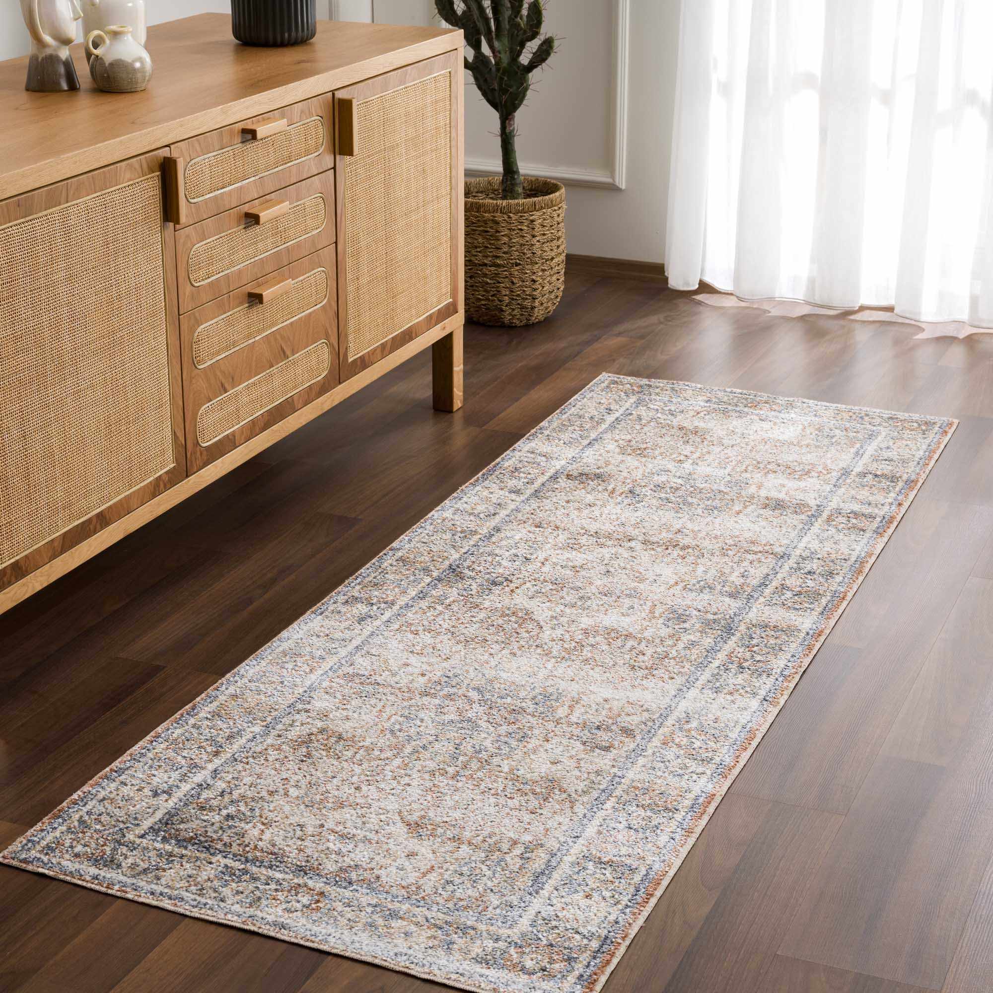 Alfombra lavable de pelo plano azul Arias