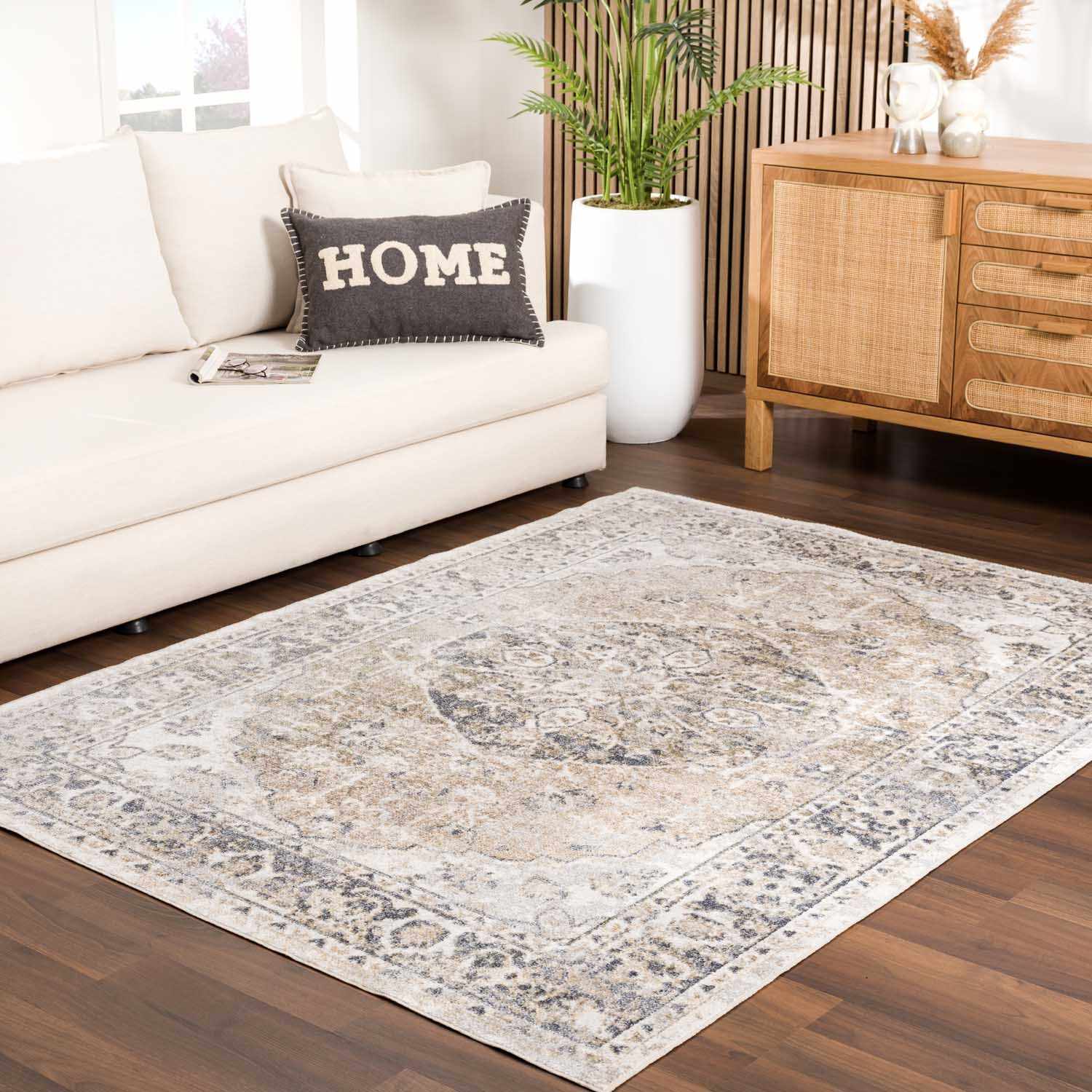 Alfombra lavable de pelo plano beige Rudo