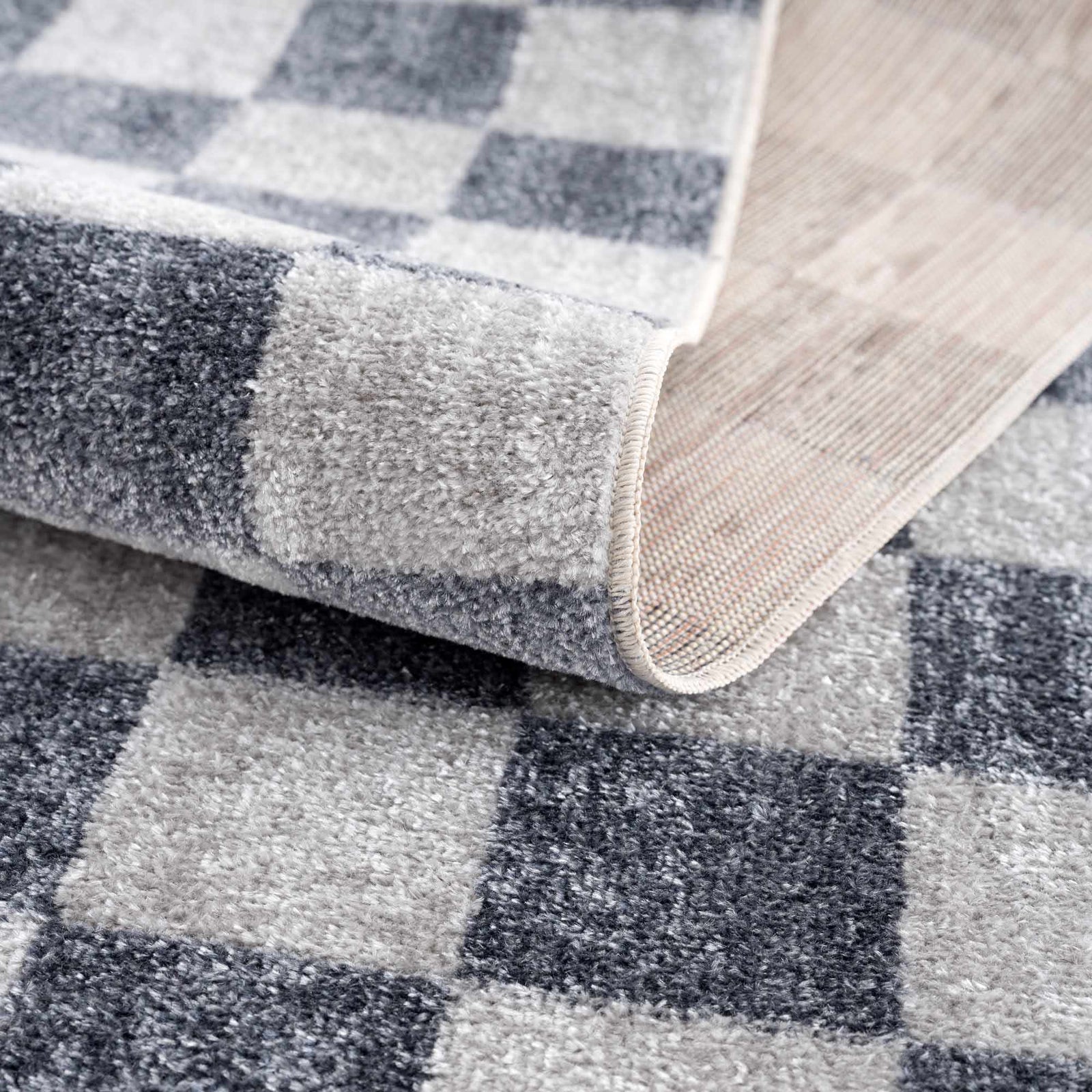 Alfombra lavable a cuadros gris Alie