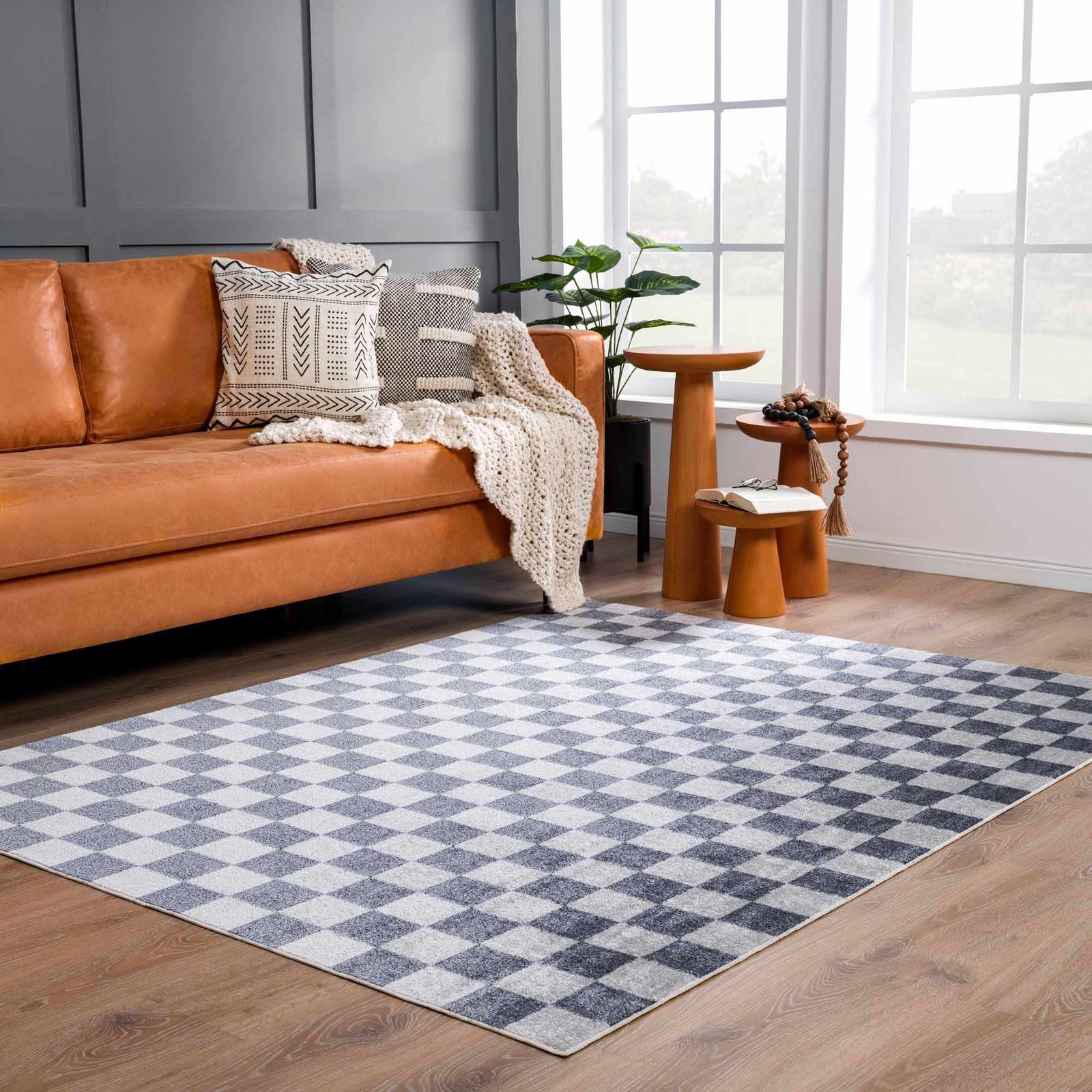 Alfombra lavable a cuadros gris Alie