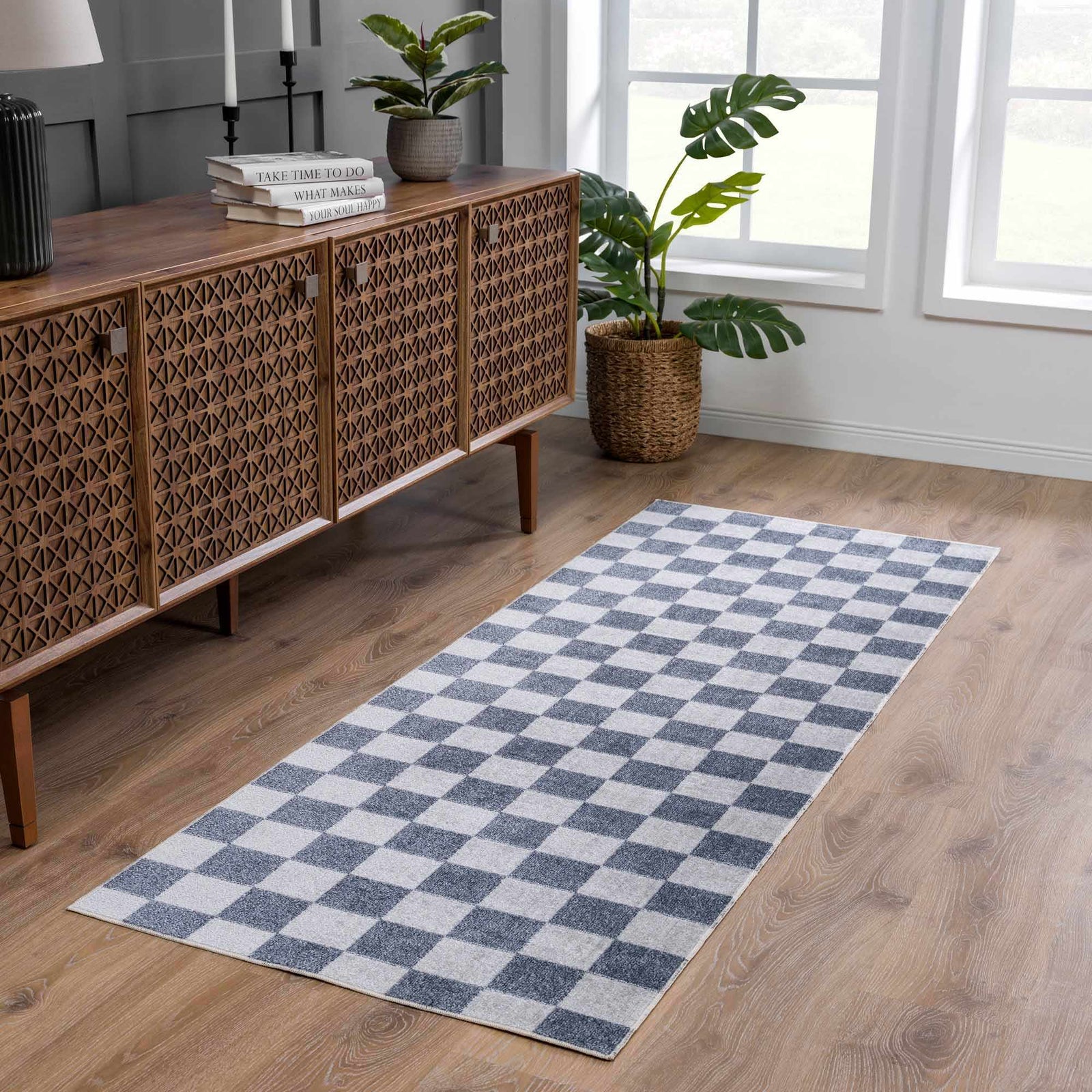 Alfombra lavable a cuadros gris Alie