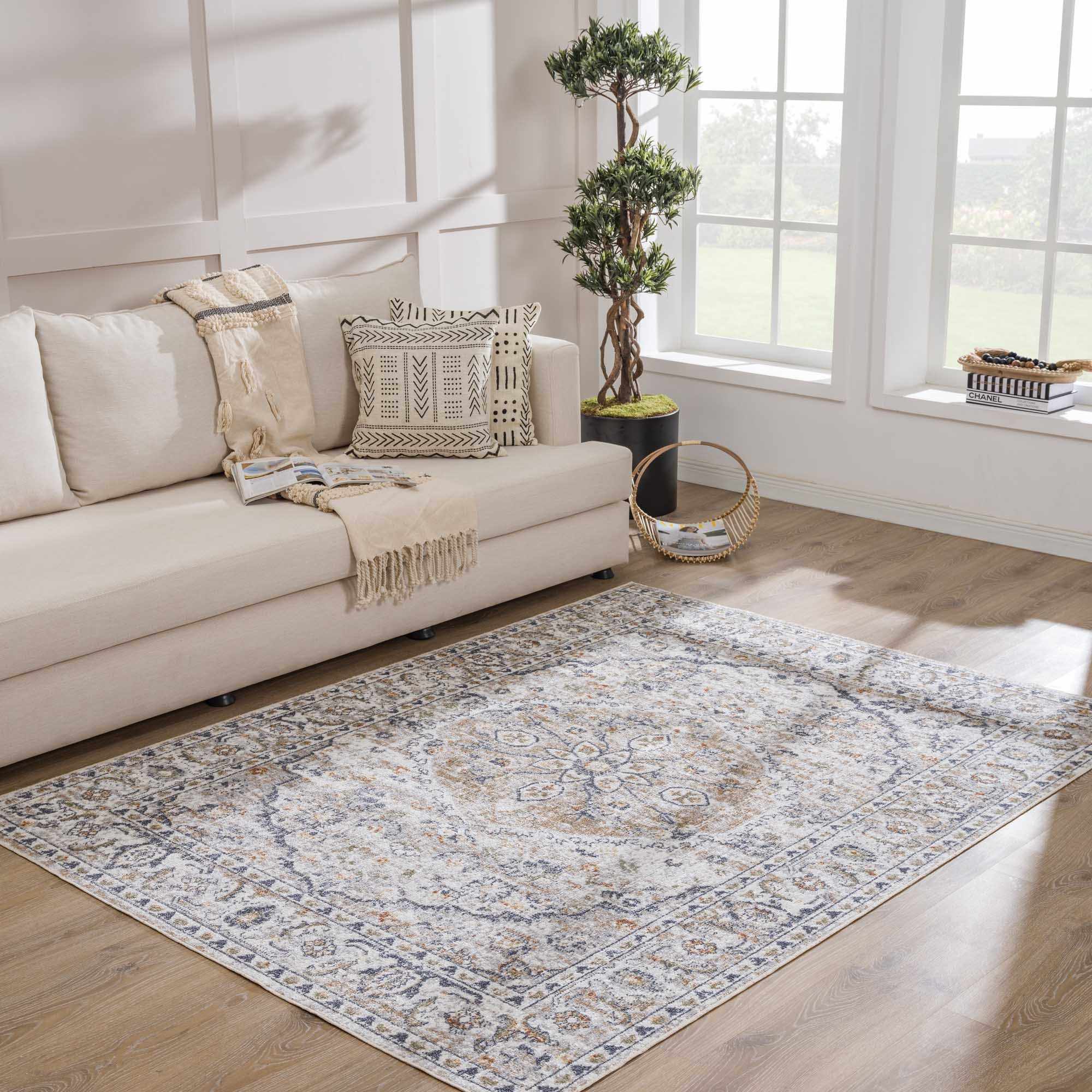 Alfombra lavable de pelo plano color crema Hiti