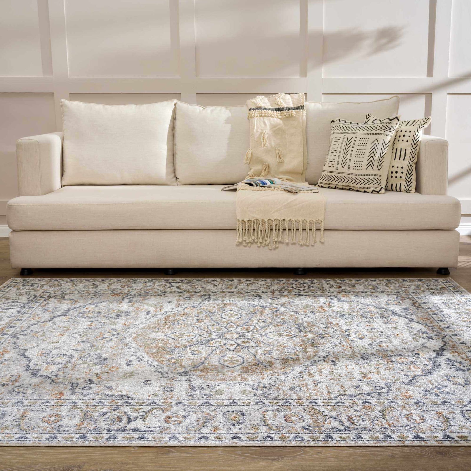 Alfombra lavable de pelo plano color crema Hiti