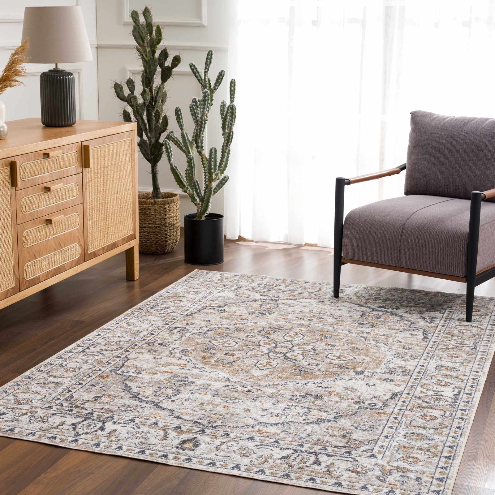 Alfombra lavable de pelo plano color crema Hiti
