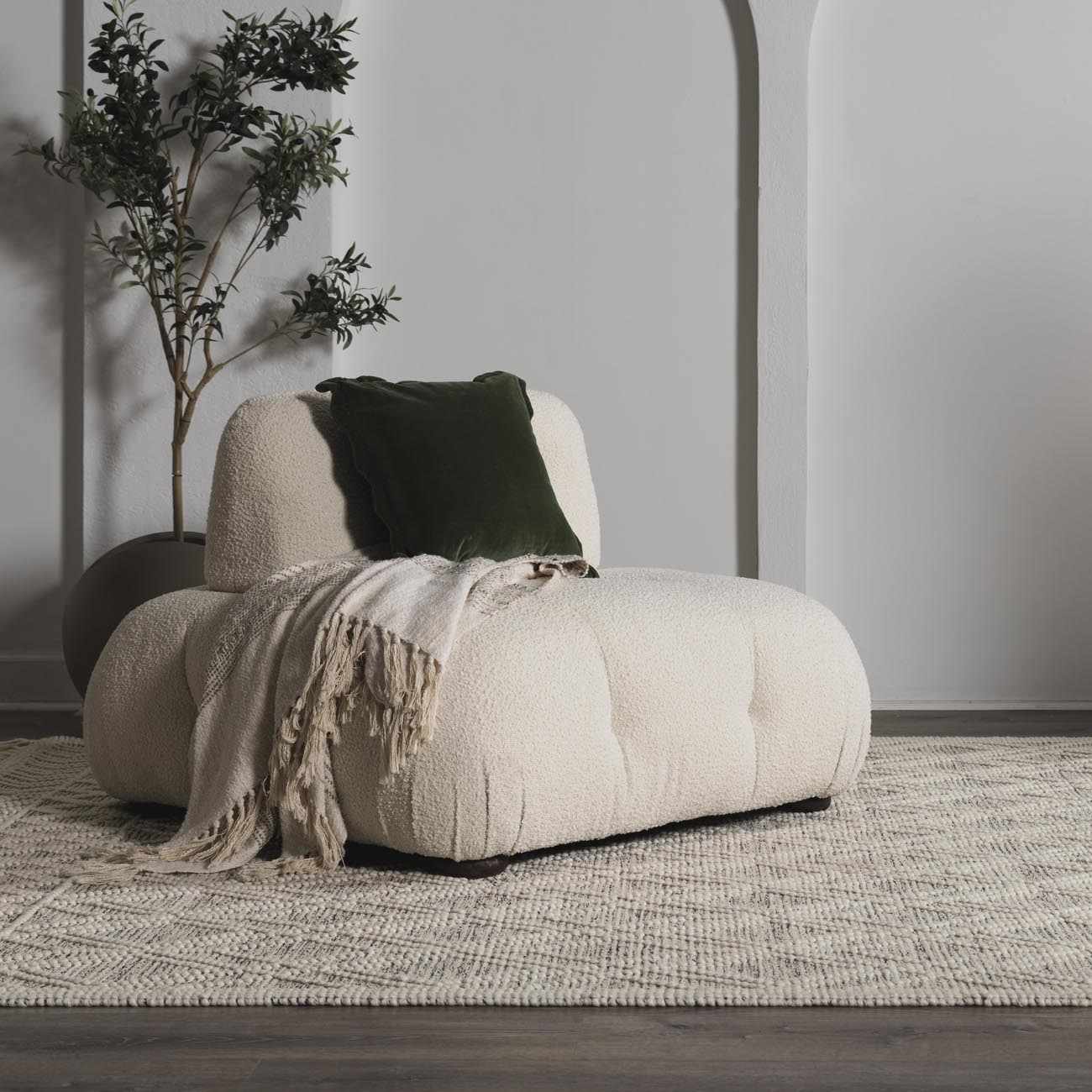 Alfombra de lana con enrejado en color beige Ramsbury