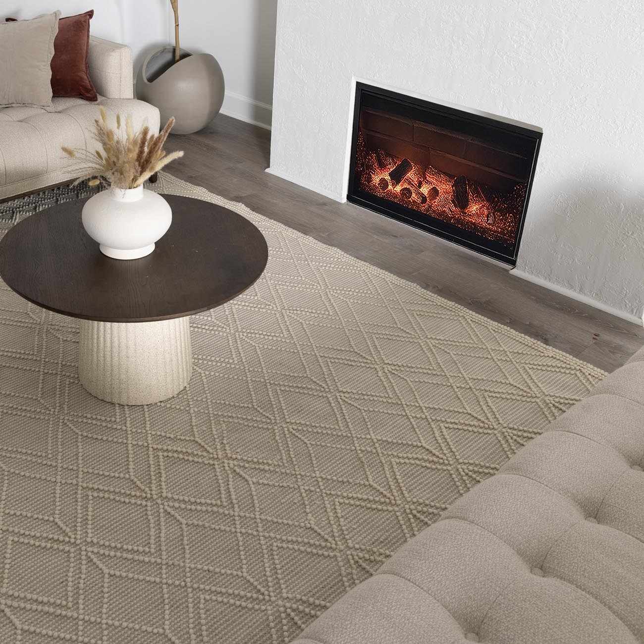 Alfombra de lana con enrejado en color beige Ramsbury