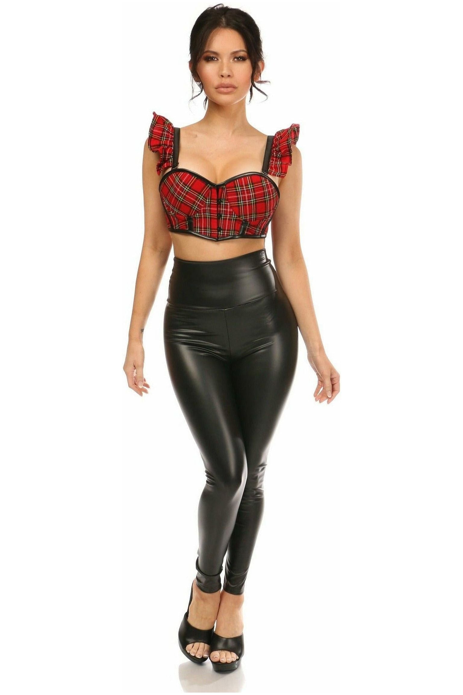 Lavish Red Plaid Underwire Bustier Top w/Removable Ruffle Sleeves