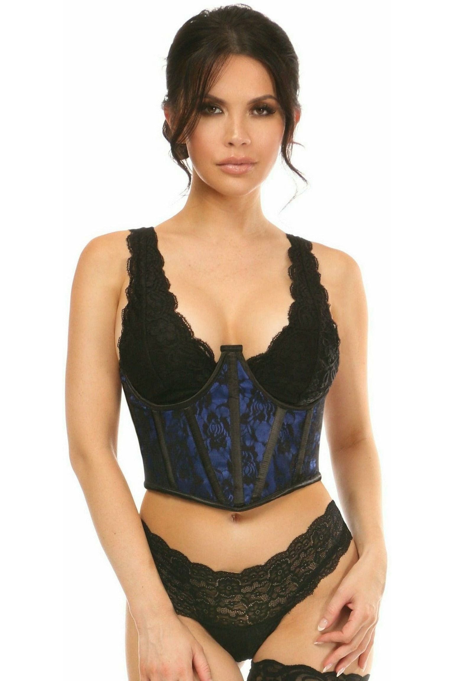 Lavish Blue w/Black Lace Overlay Open Cup Waist Cincher