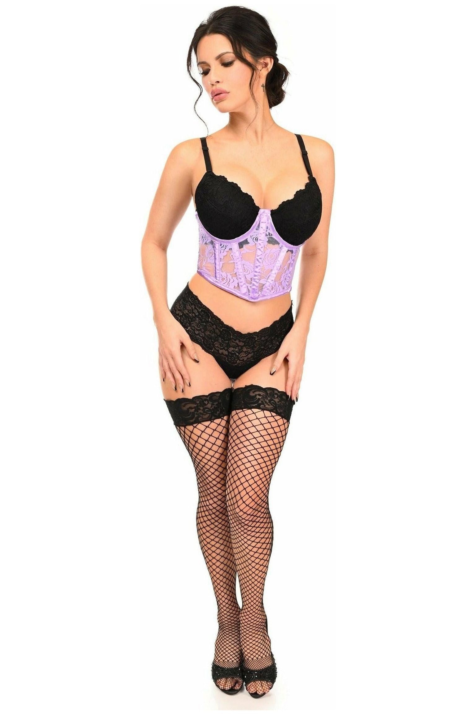 Lavish Lavender Sheer Lace Underwire Waist Cincher Corset