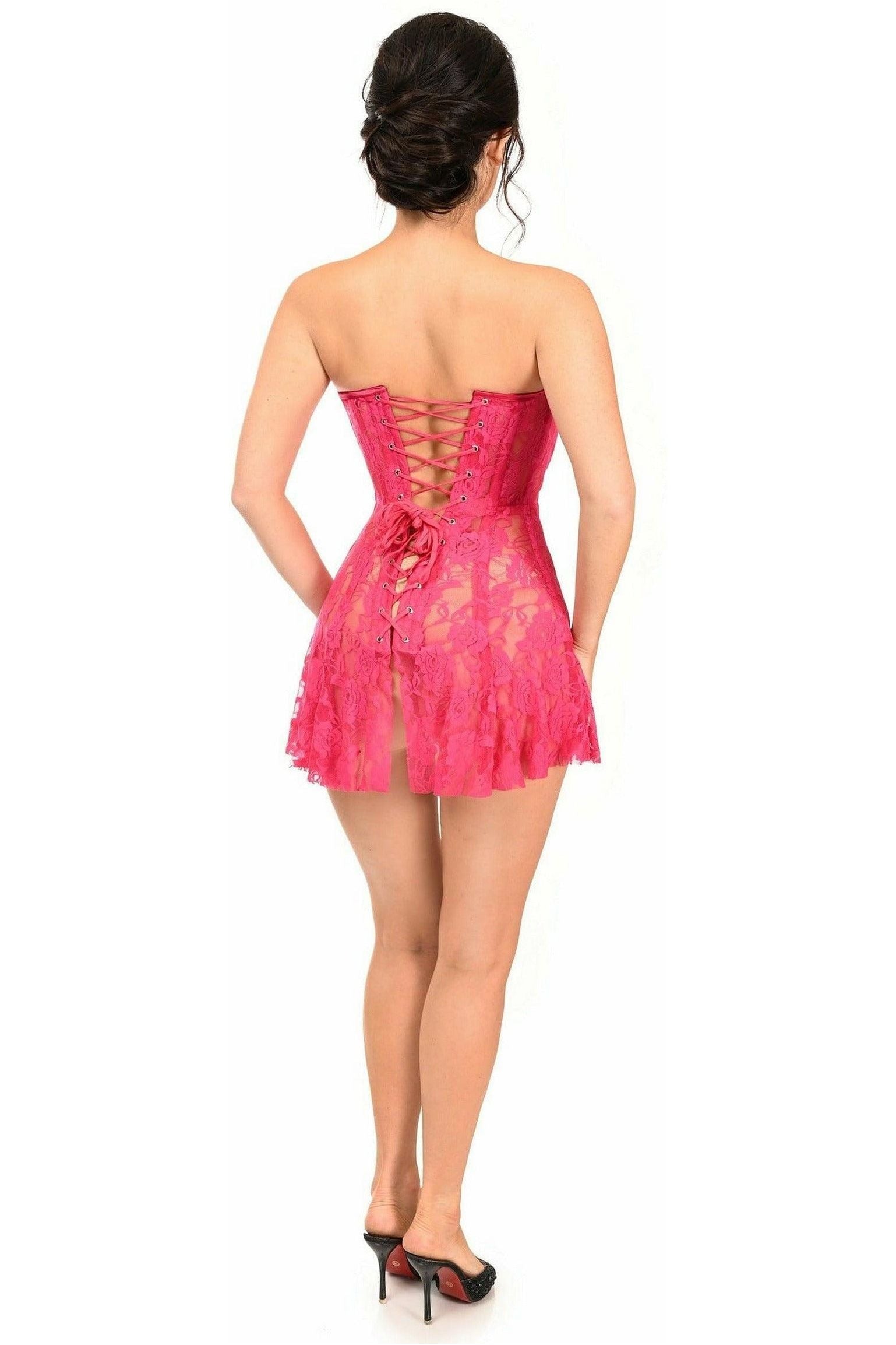 Lavish Fuchsia Sheer Lace Corset Dress