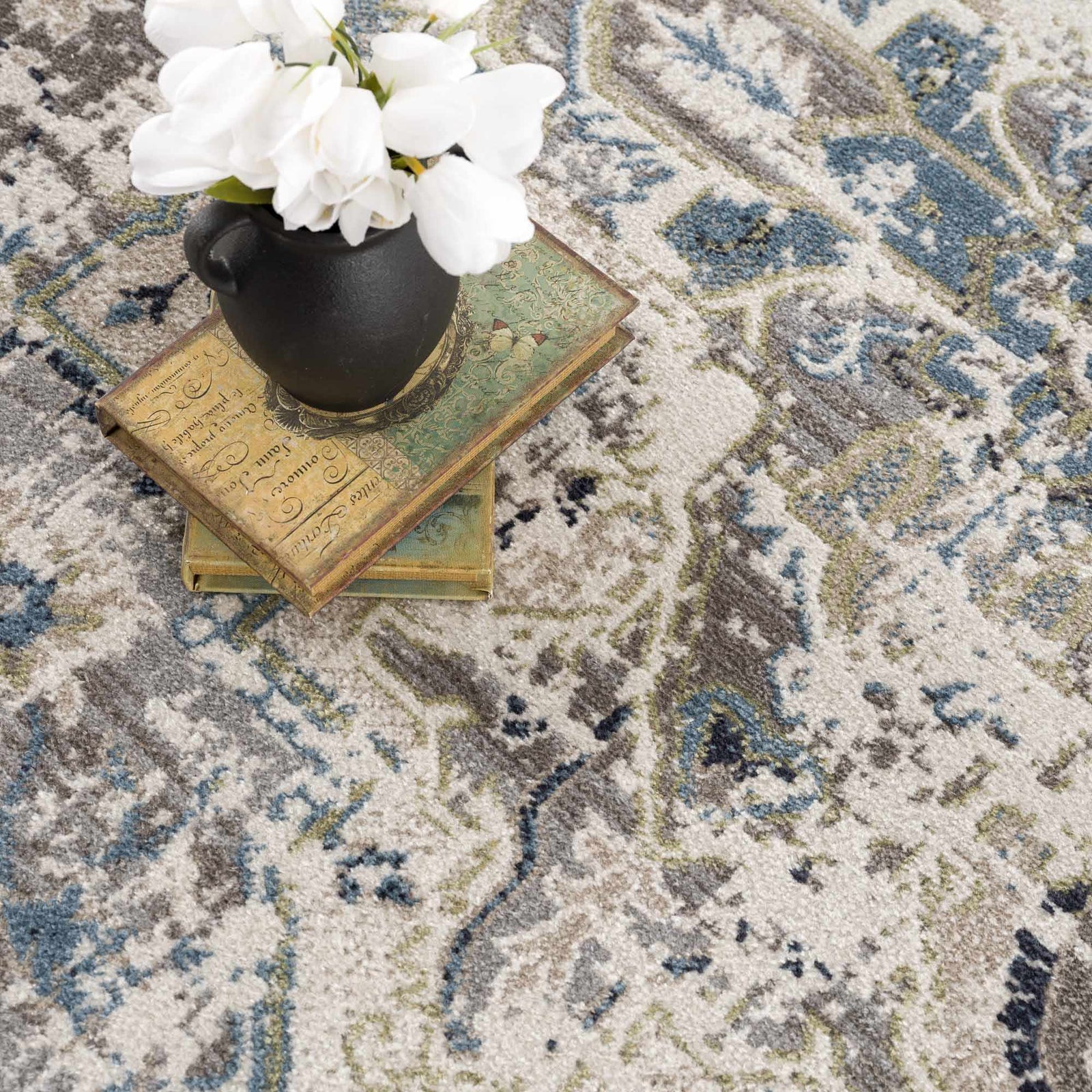 Alfombra lavable gris y azul Cabacungan