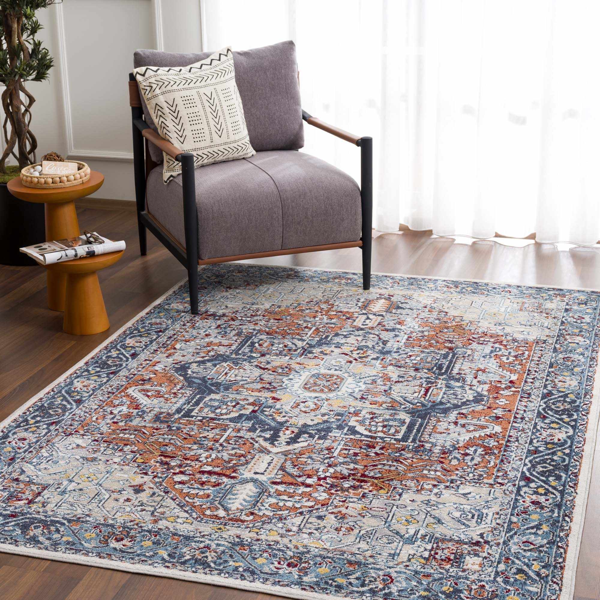 Alfombra lavable Cabacungan azul y óxido - Liquidación