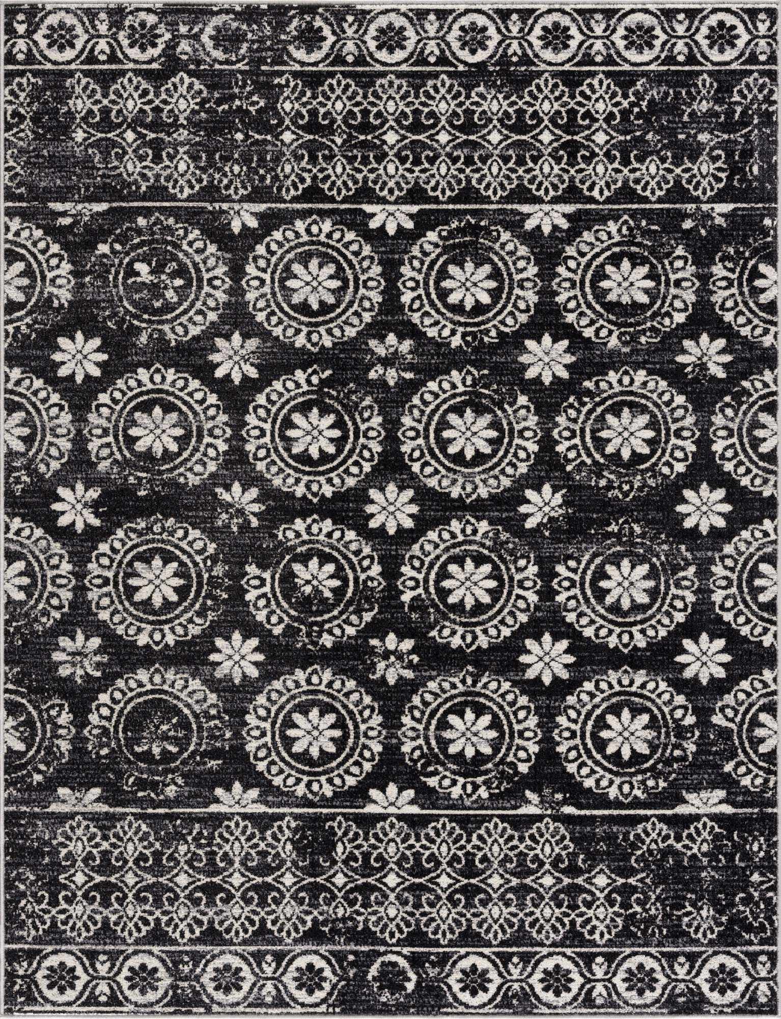 Alfombra lavable con diseño floral en blanco y negro de Kahraman