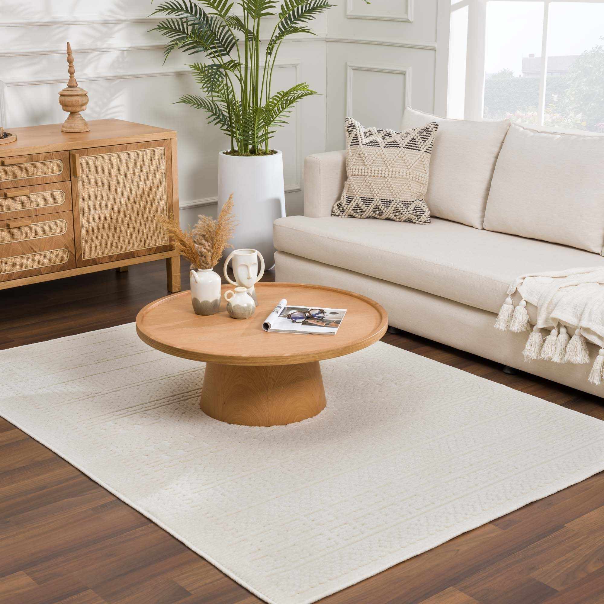 Alfombra lavable de color crema Bahar