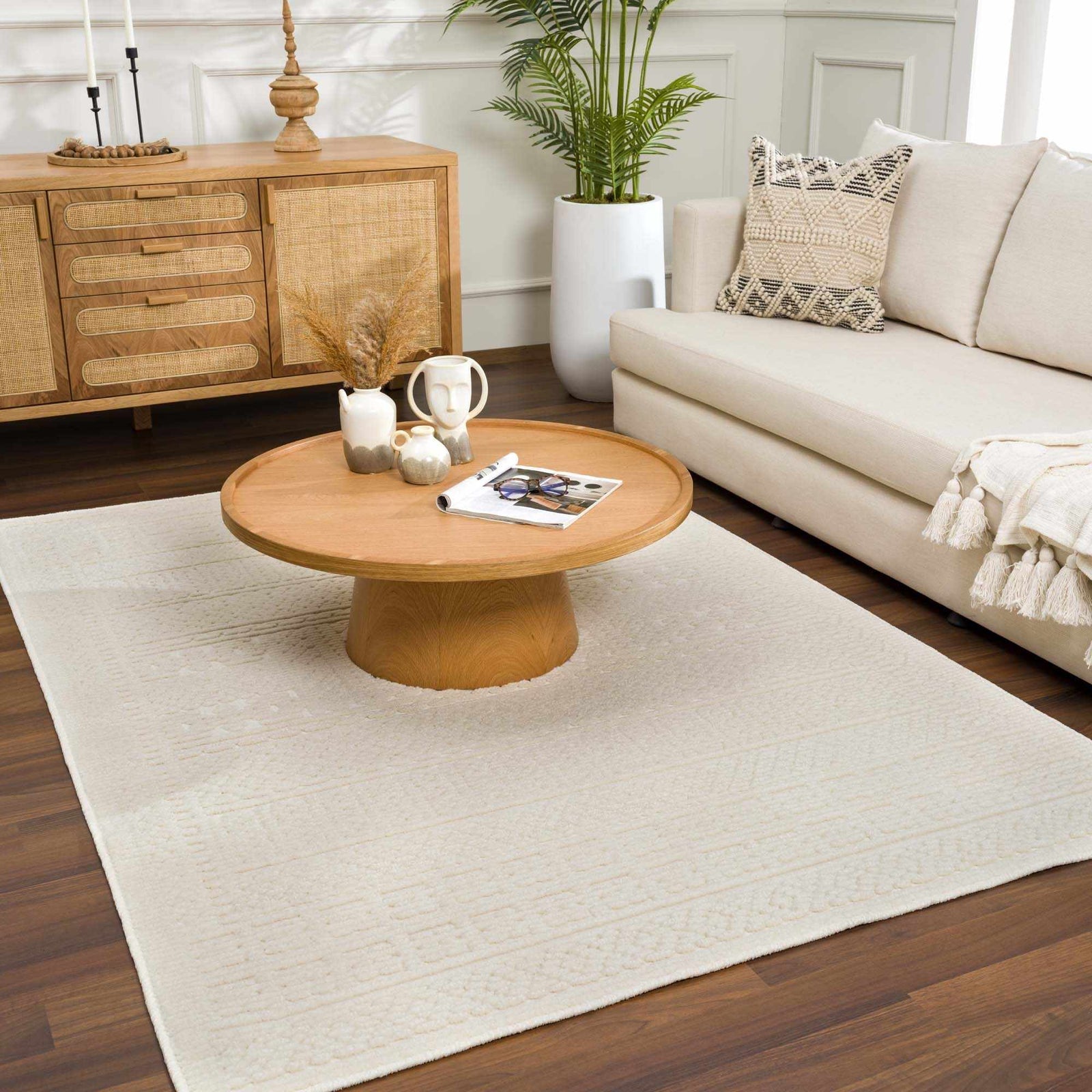Alfombra lavable de color crema Bahar