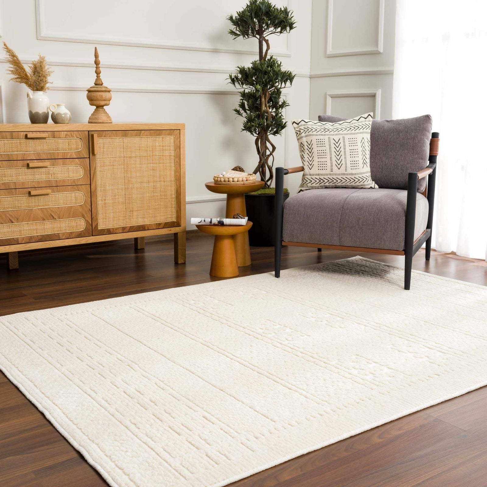 Alfombra lavable de color crema Bahar