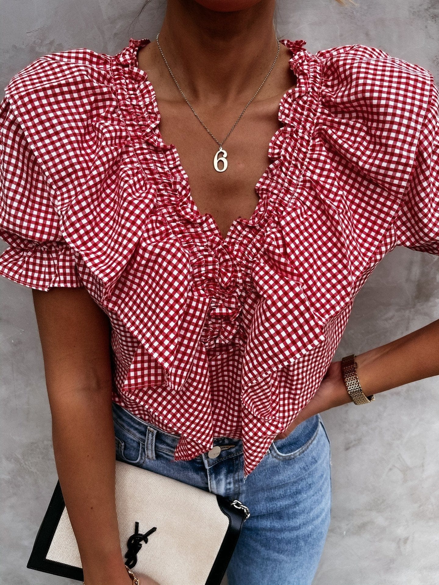 Puff Sleeve Gingham Blouse