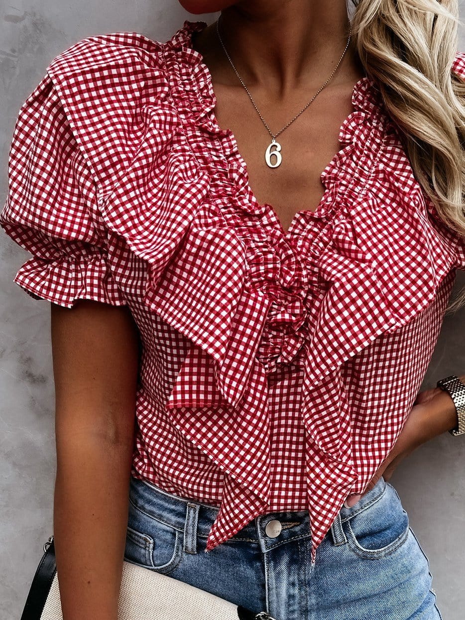 Puff Sleeve Gingham Blouse