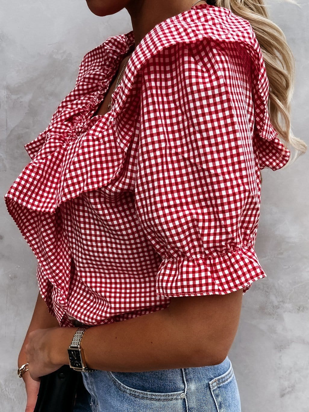 Puff Sleeve Gingham Blouse
