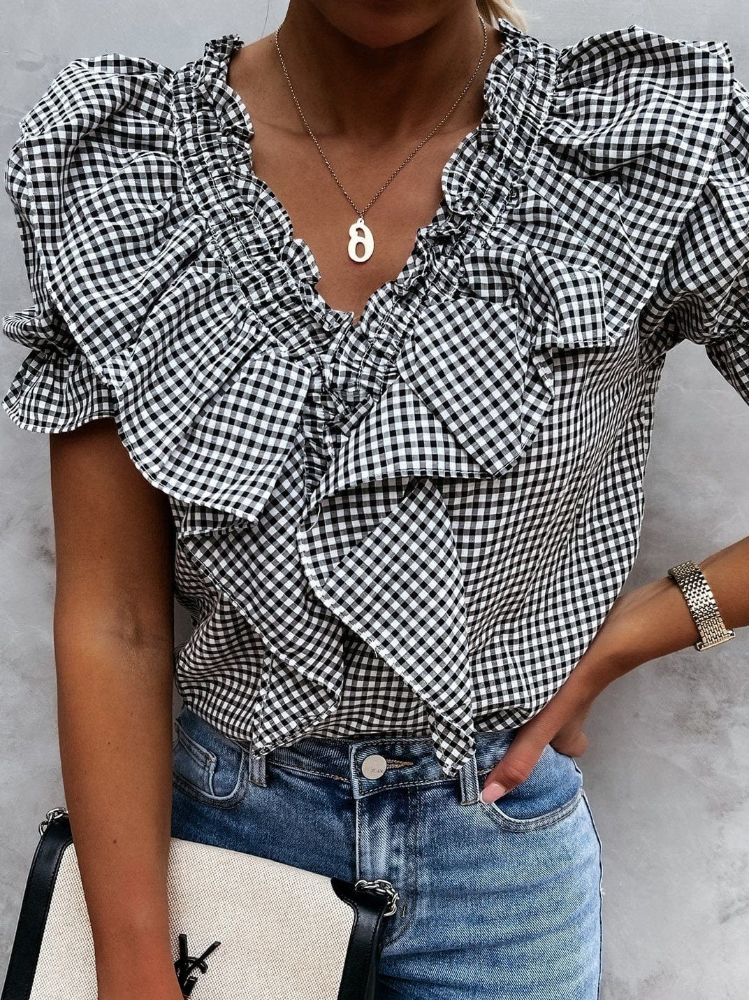 Puff Sleeve Gingham Blouse