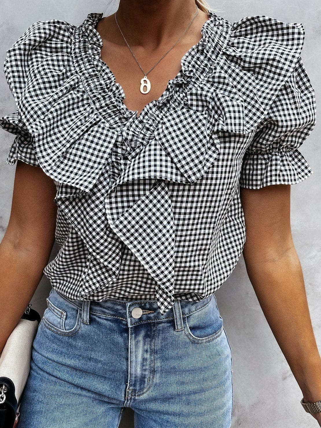 Puff Sleeve Gingham Blouse