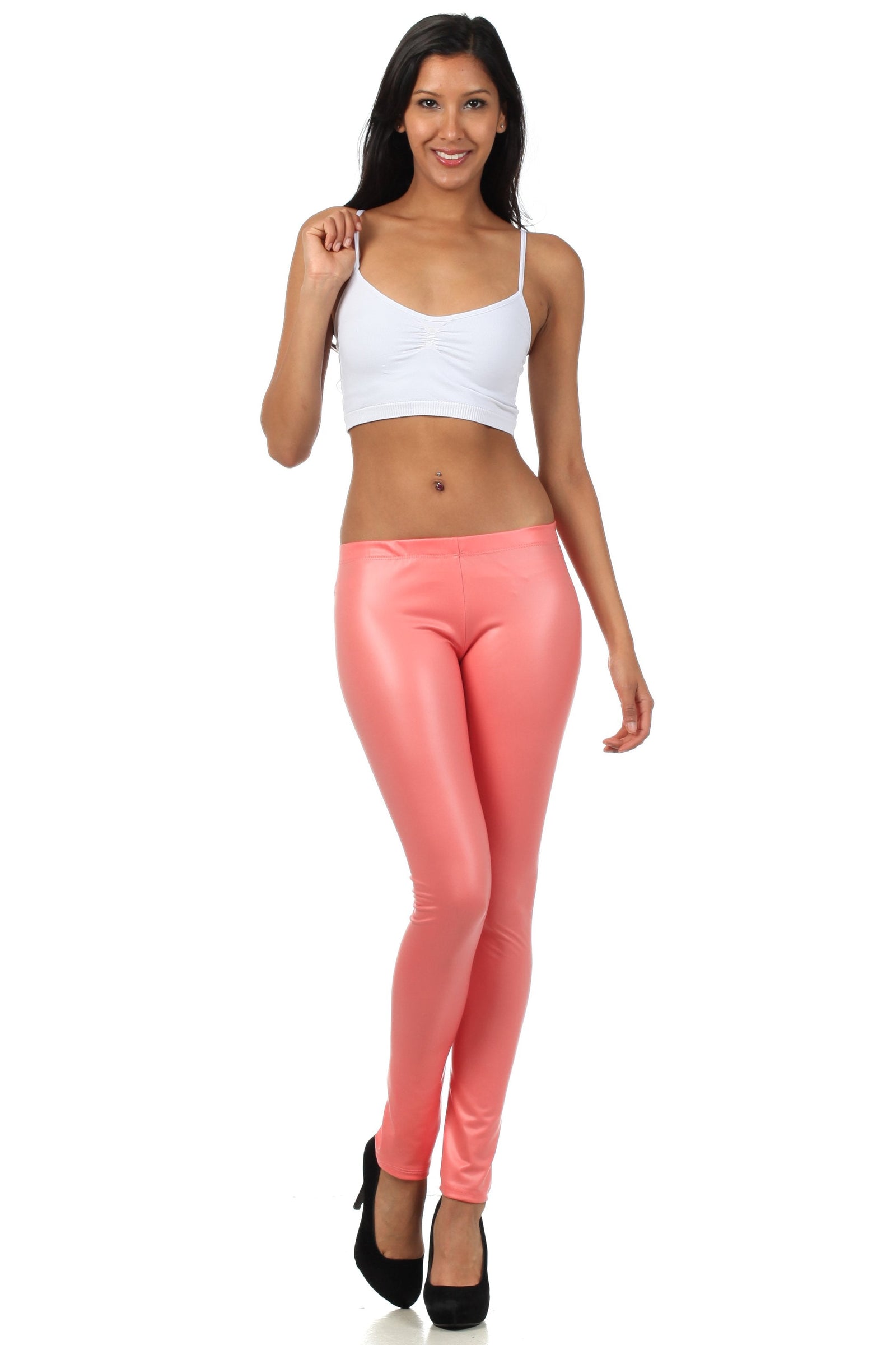 Leggings Sakkas sin pies, ultradelgados, con efecto mojado y líquido mate