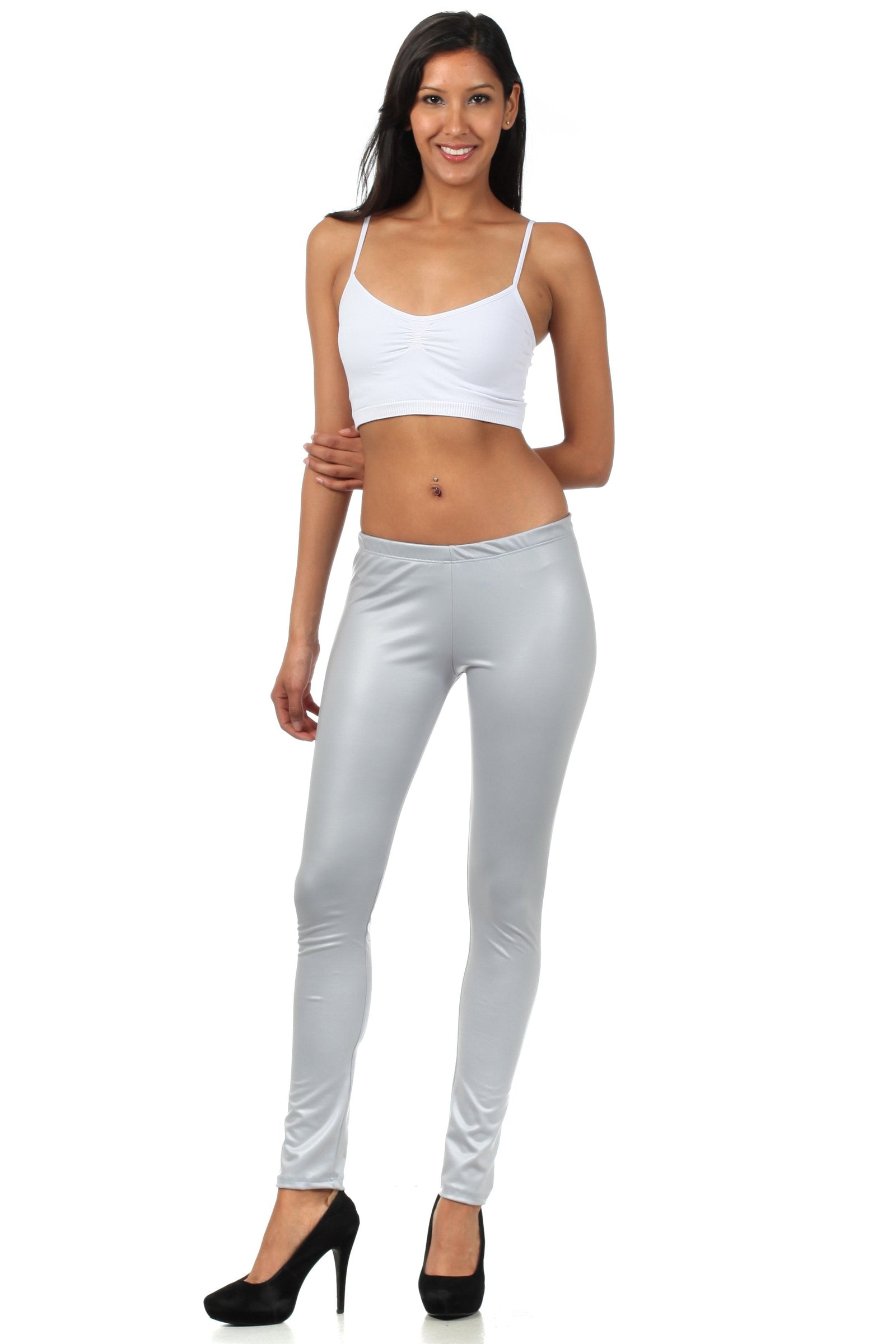 Leggings Sakkas sin pies, ultradelgados, con efecto mojado y líquido mate