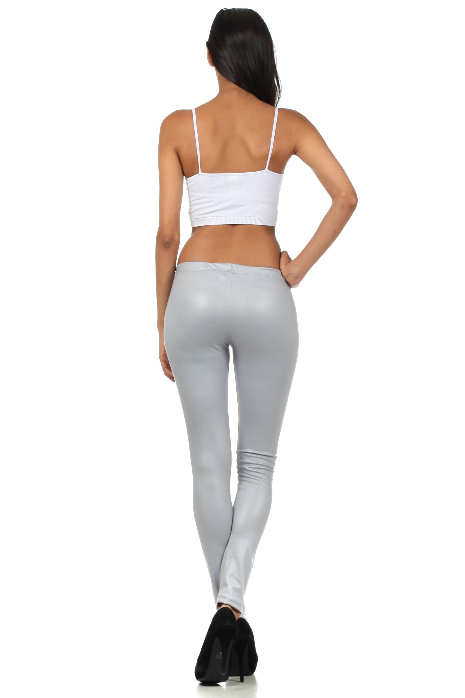 Leggings Sakkas sin pies, ultradelgados, con efecto mojado y líquido mate