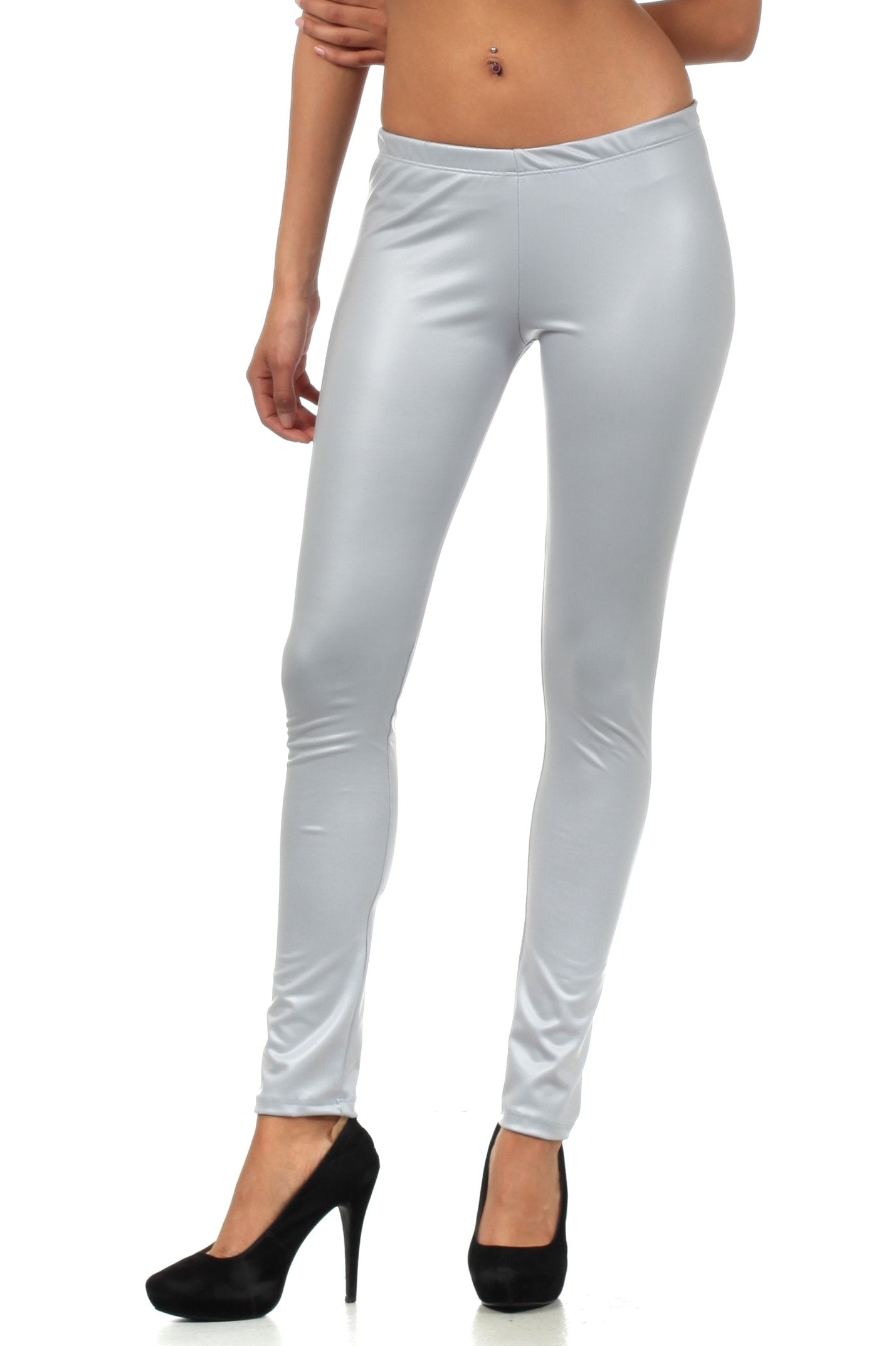 Leggings Sakkas sin pies, ultradelgados, con efecto mojado y líquido mate
