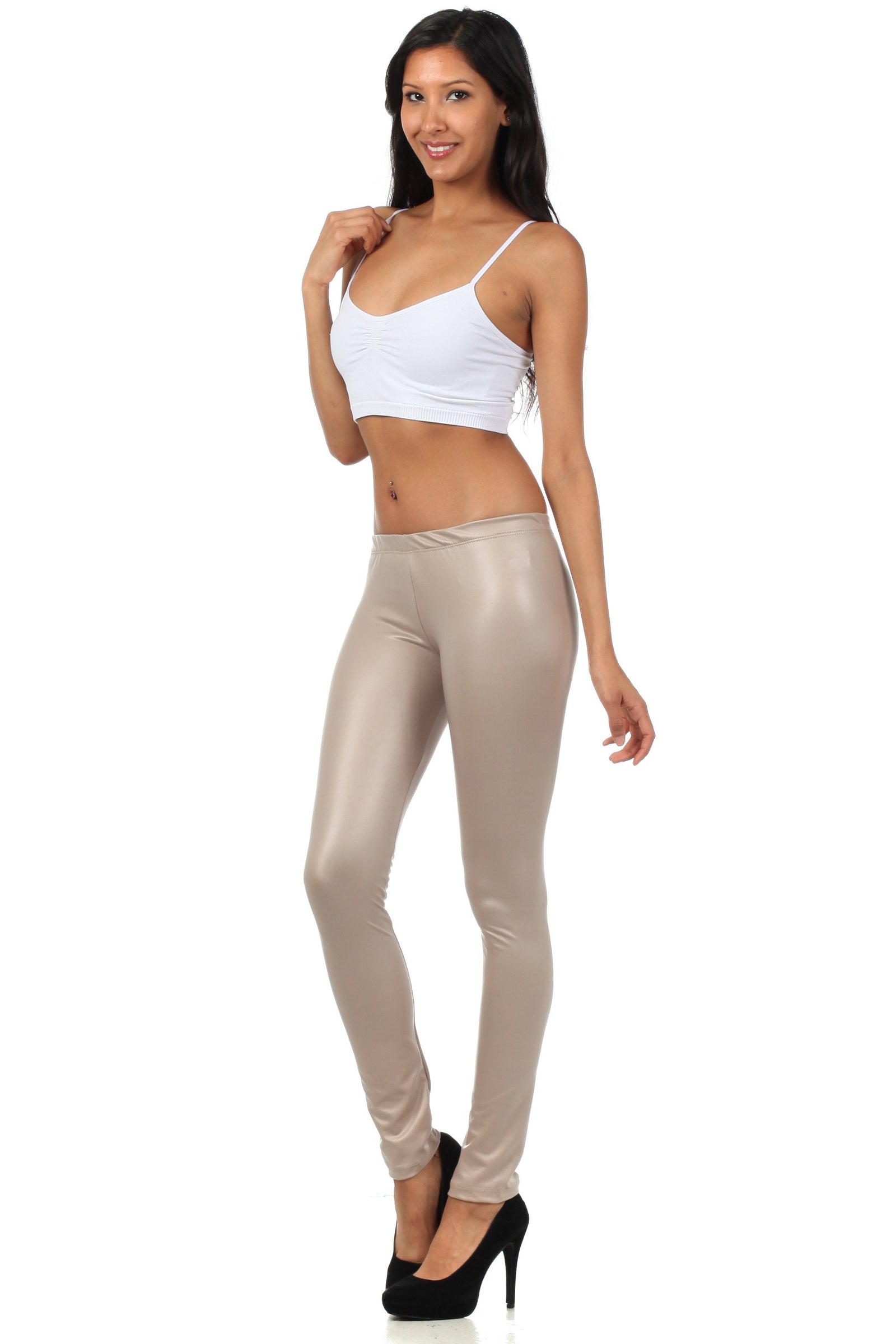 Leggings Sakkas sin pies, ultradelgados, con efecto mojado y líquido mate
