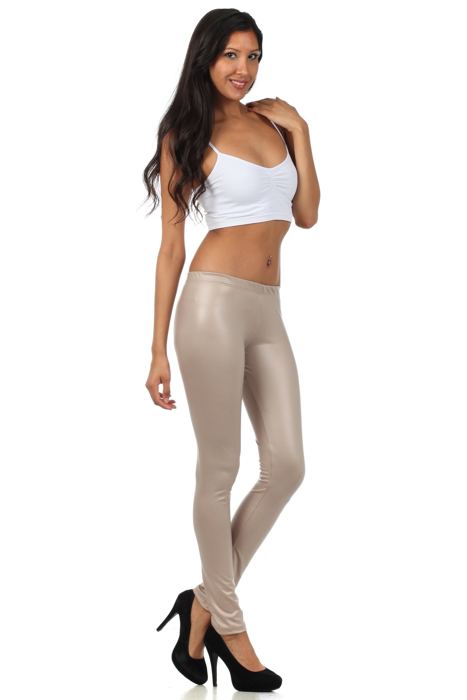 Leggings Sakkas sin pies, ultradelgados, con efecto mojado y líquido mate