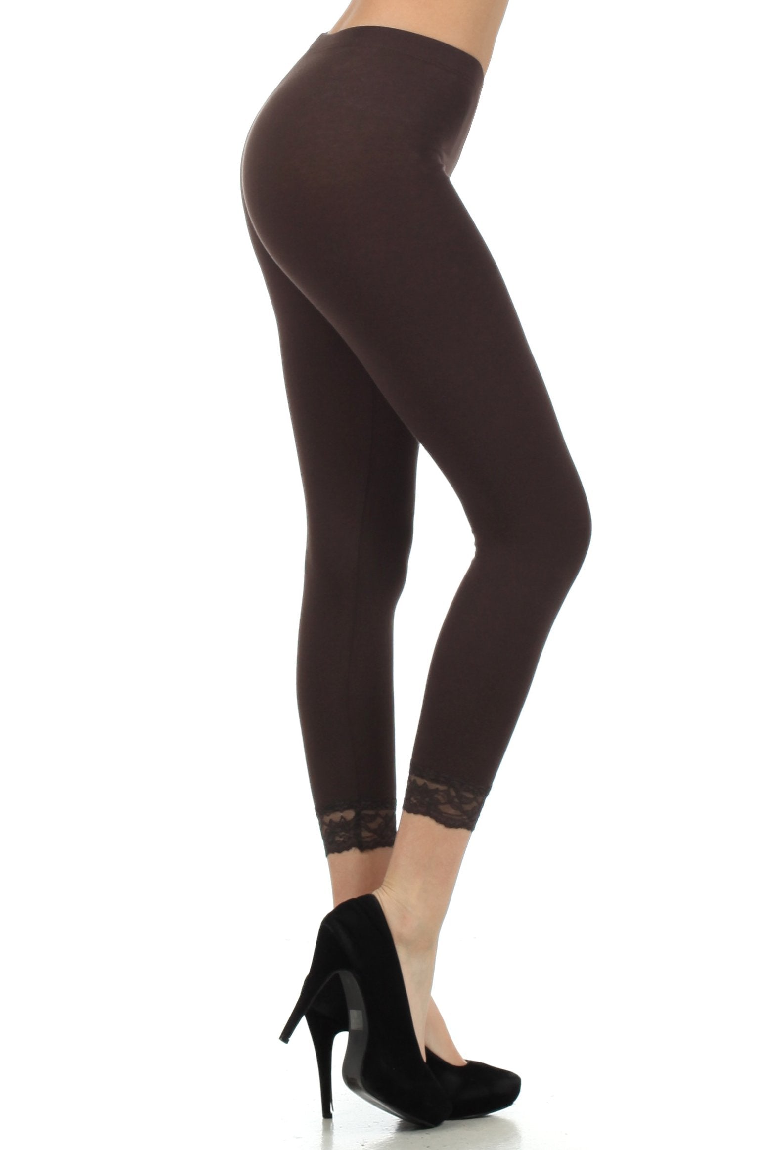 Leggings capri elásticos con ribete de encaje de mezcla de algodón Sakkas - Fabricados en EE. UU.