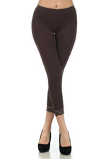 Leggings capri elásticos con ribete de encaje de mezcla de algodón Sakkas - Fabricados en EE. UU.