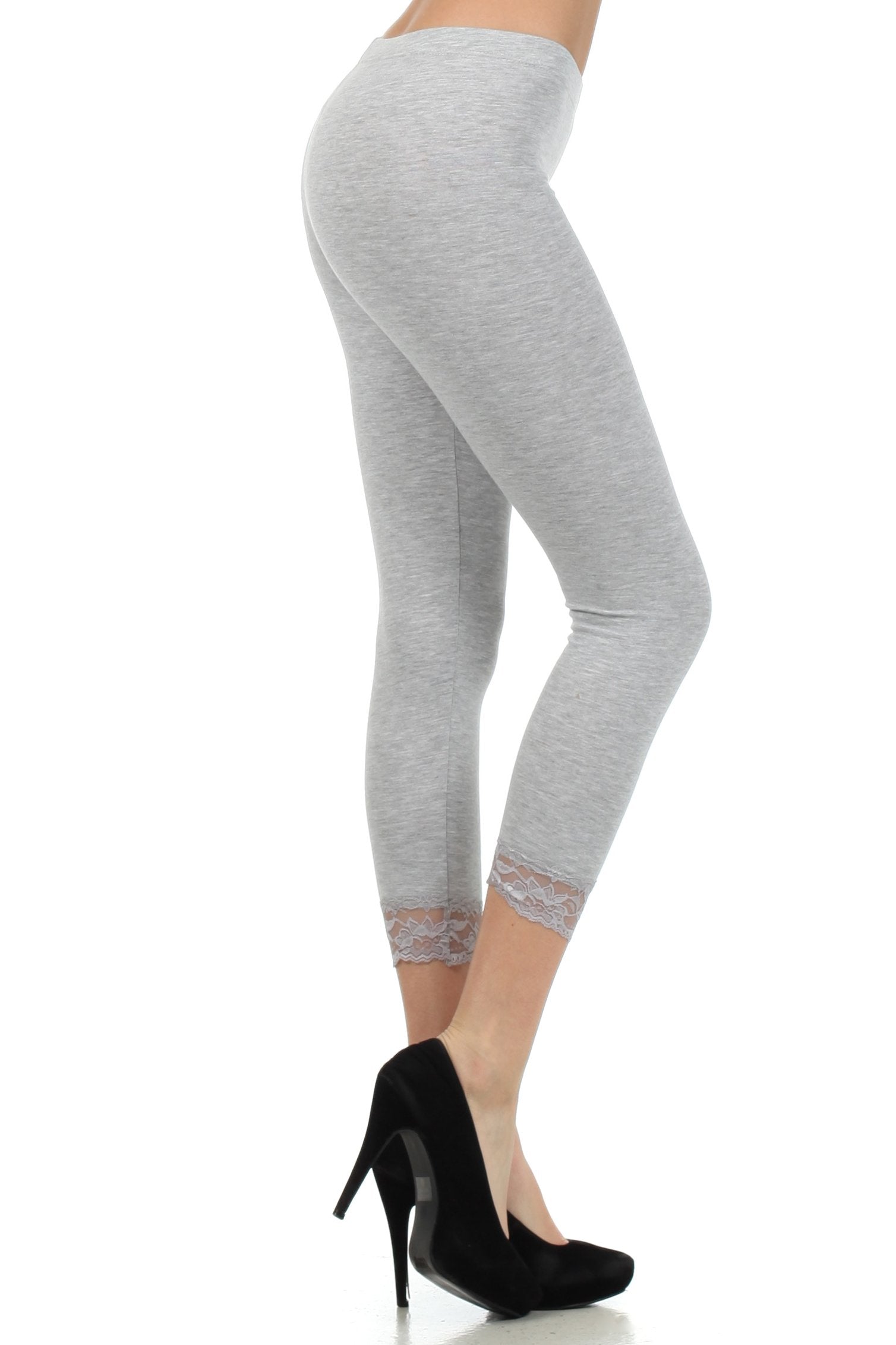 Leggings capri elásticos con ribete de encaje de mezcla de algodón Sakkas - Fabricados en EE. UU.