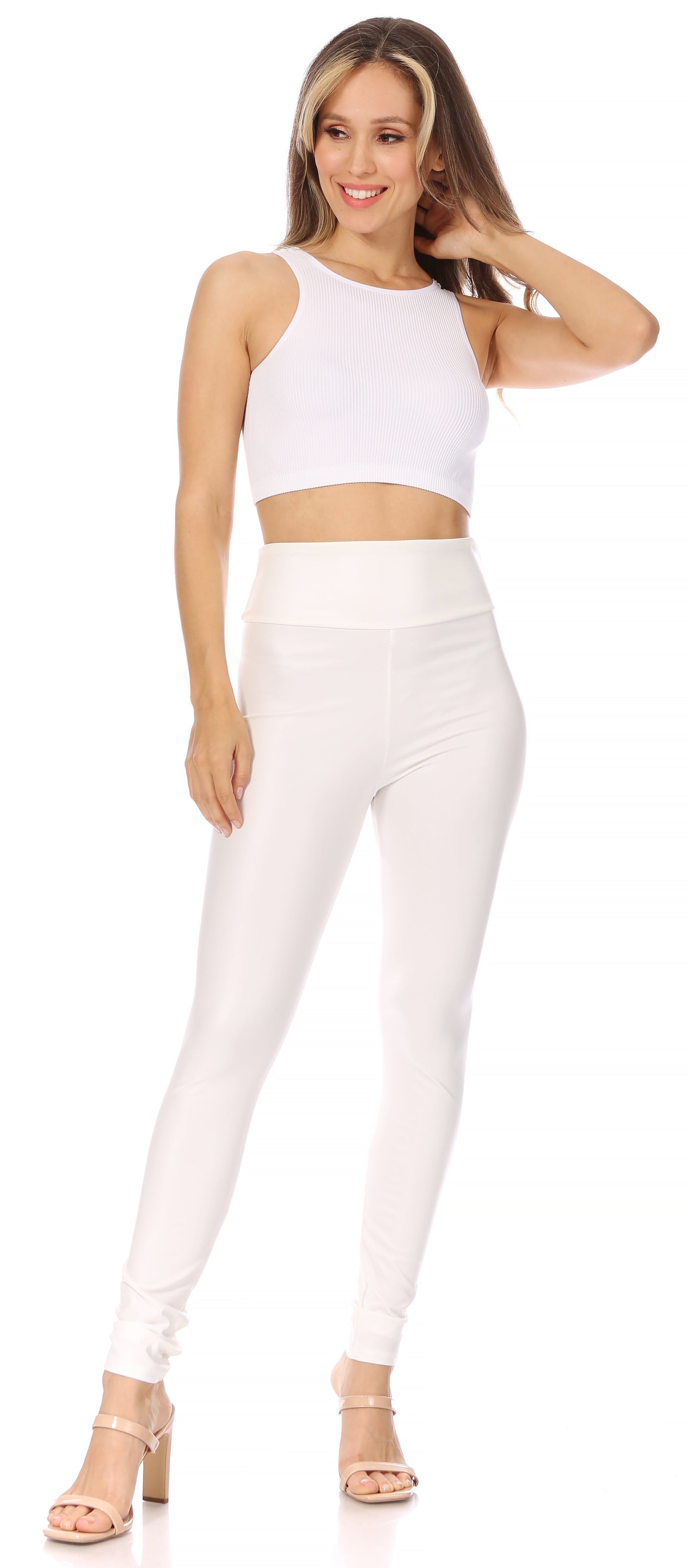 Leggings elásticos de cintura alta con líquido mate Sakkas - Fabricados en EE. UU.