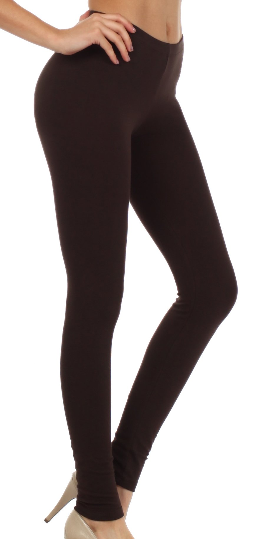 Leggings elásticos Sakkas de mezcla de algodón, color liso, sin pies - Fabricados en EE. UU.