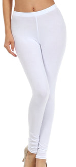 Leggings elásticos Sakkas de mezcla de algodón, color liso, sin pies - Fabricados en EE. UU.