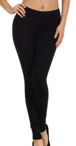 Leggings elásticos Sakkas de mezcla de algodón, color liso, sin pies - Fabricados en EE. UU.