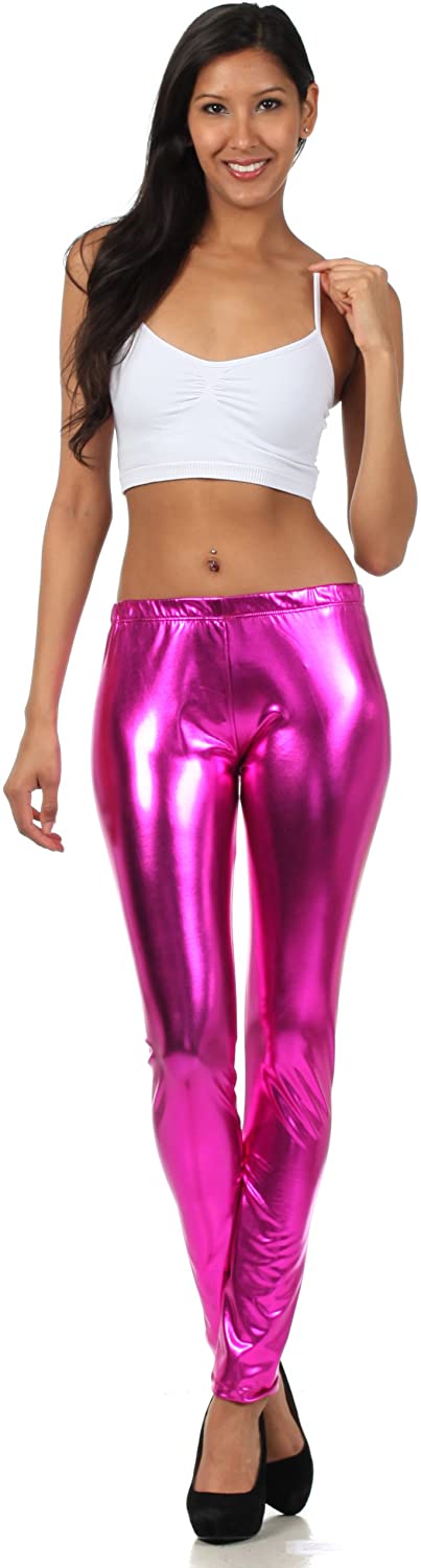 Leggings elásticos metálicos brillantes con efecto mojado líquido sin pies de Sakkas