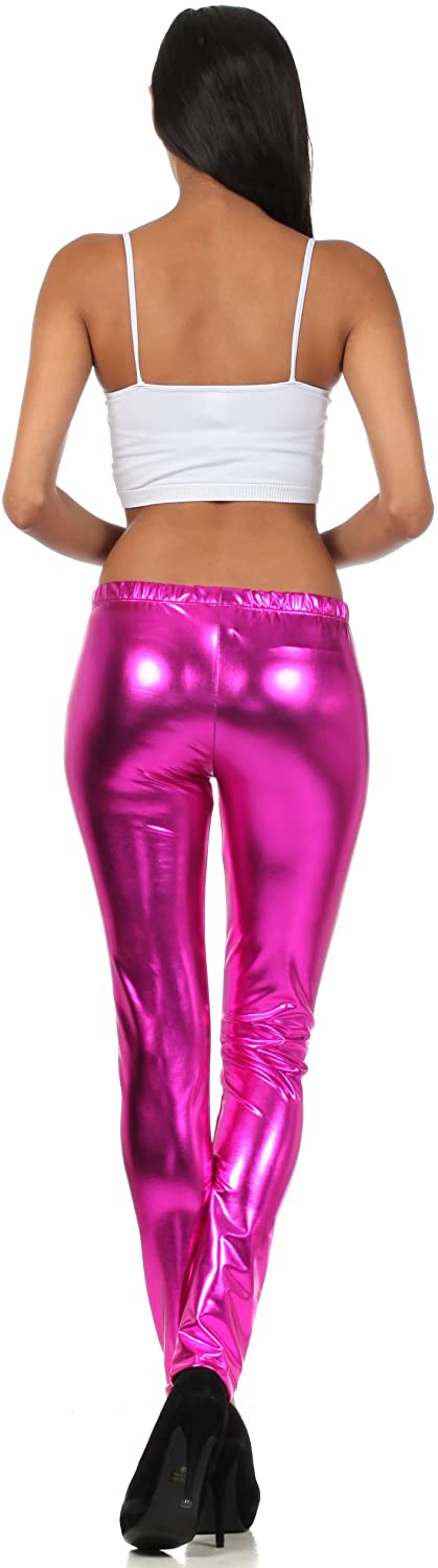 Leggings elásticos metálicos brillantes con efecto mojado líquido sin pies de Sakkas