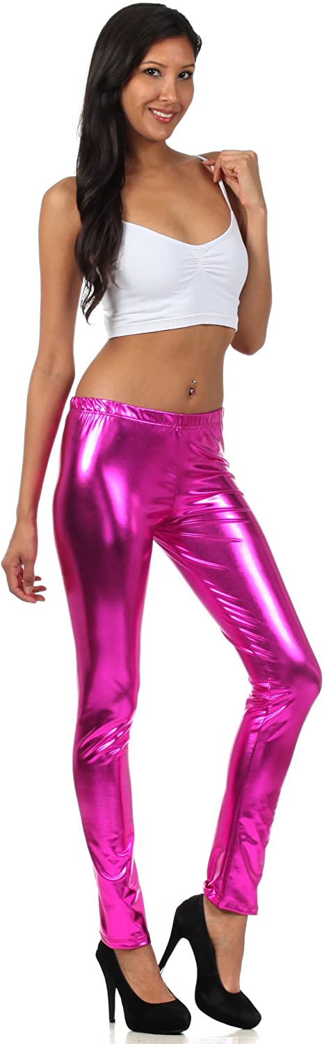 Leggings elásticos metálicos brillantes con efecto mojado líquido sin pies de Sakkas