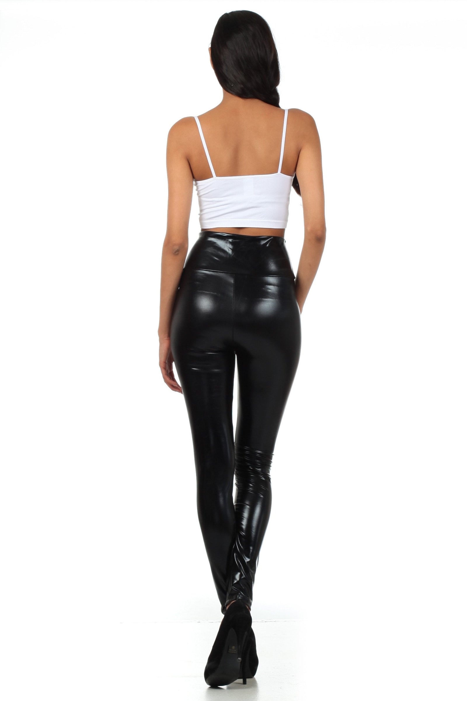 Leggings elásticos de cintura alta con efecto metalizado líquido brillante de Sakkas - Fabricados en EE. UU.
