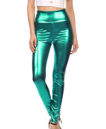 Leggings elásticos de cintura alta con efecto metalizado líquido brillante de Sakkas - Fabricados en EE. UU.