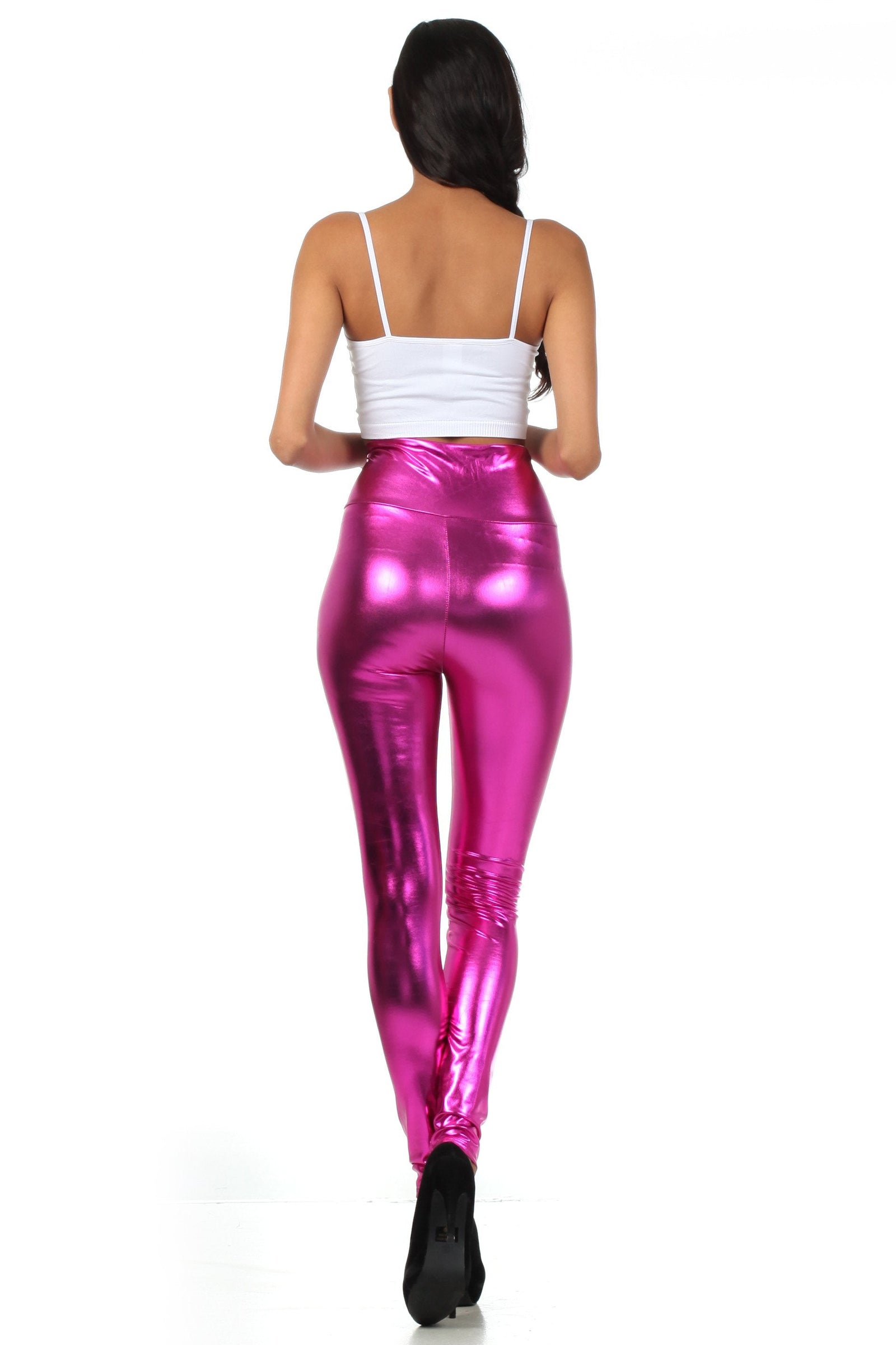 Leggings elásticos de cintura alta con efecto metalizado líquido brillante de Sakkas - Fabricados en EE. UU.