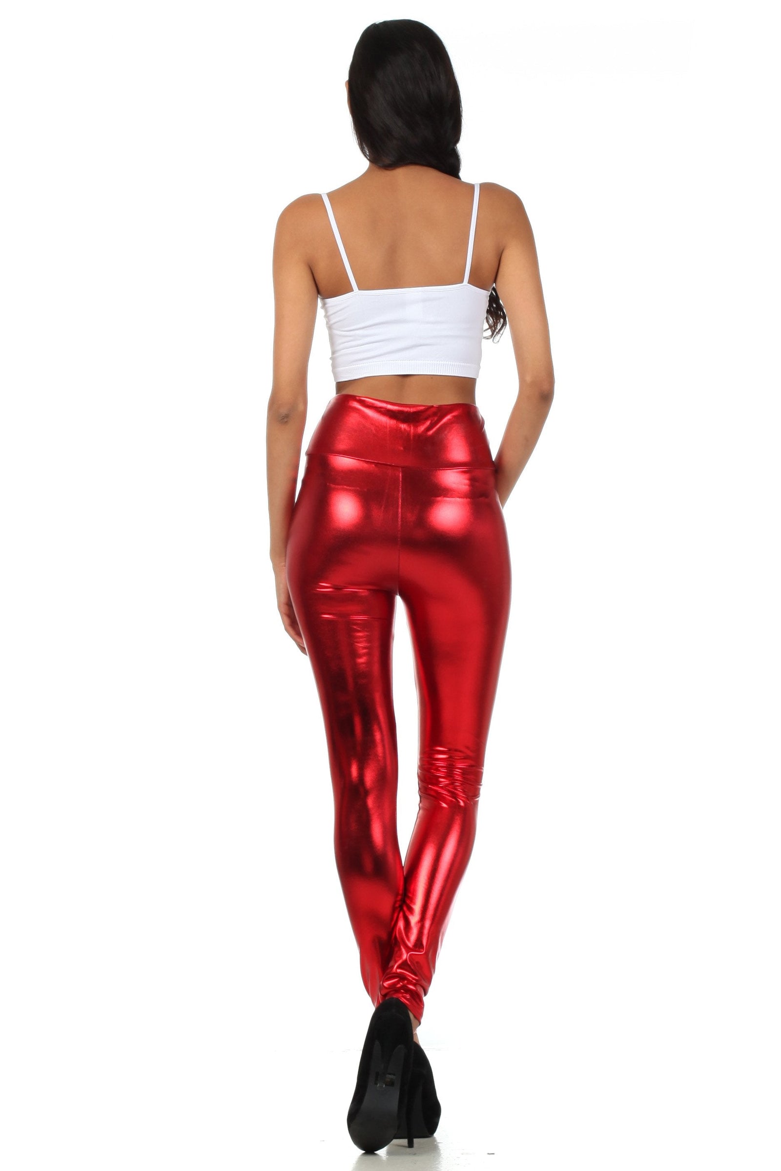 Leggings elásticos de cintura alta con efecto metalizado líquido brillante de Sakkas - Fabricados en EE. UU.