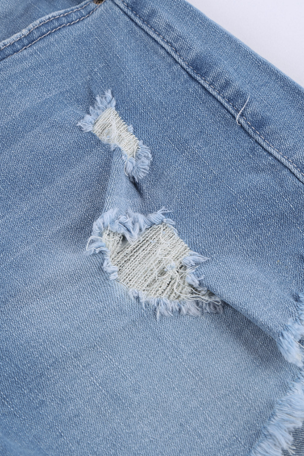 Fashionable Distressed Denim Shorts, Frayed Hem