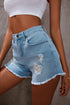 Fashionable Distressed Denim Shorts, Frayed Hem
